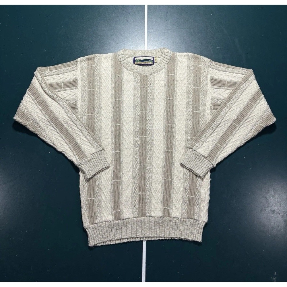Vintage Shenandoah Textured Knit‎ Sweater Men's Medium Striped Earth Tone USA